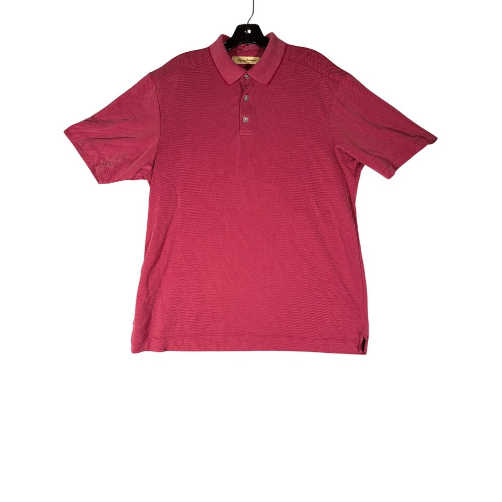Tommy Bahama Mens Large Pink Modal Blend Short Sleeve Textured Polo Shirt